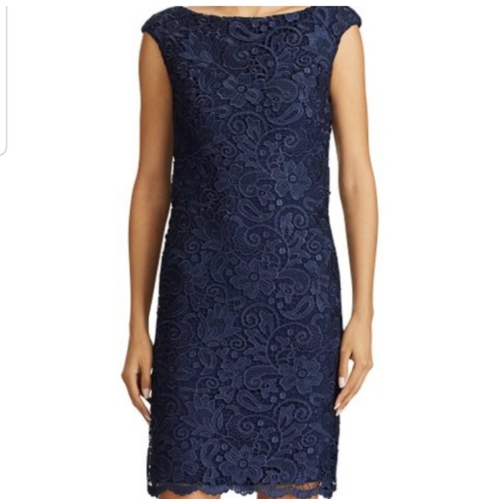 NEW- RALPH LAUREN Lace Sheath Cocktail  Lighthouse Navy Blue  dress. Siz…
